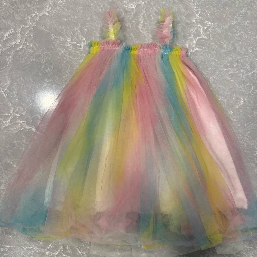 Lola + The Boys Rainbow Tulle Dress Size 4 Pastel Party Tutu Girls Pink Yellow